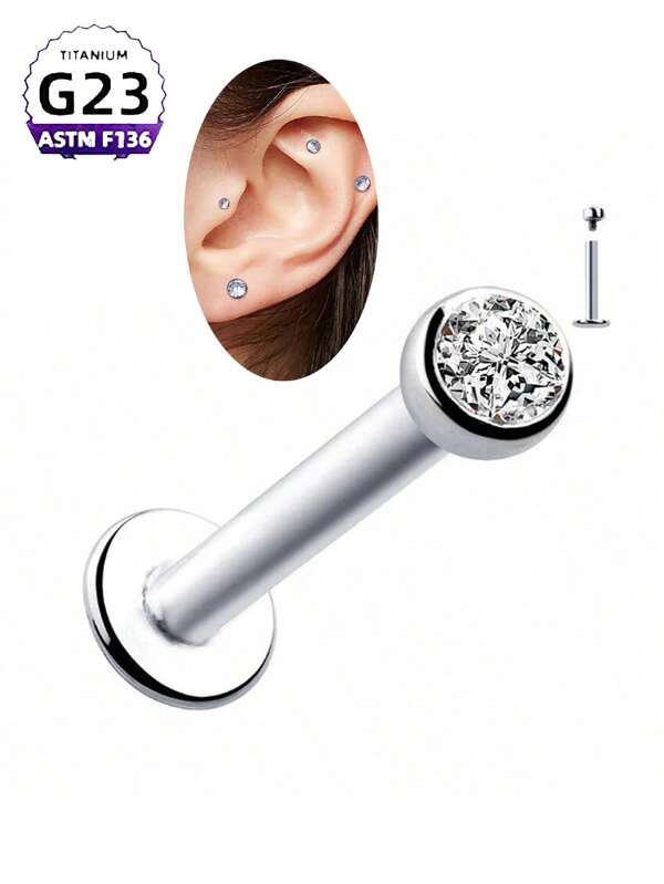 CatDObo 1 Piece 1.2mm 2-4mm Diamond Titanium Alloy Lip Nail G23 Titanium Encrusted With Diamond Cup Bowl Shaped Earring Internal Thread Ear Bone Rigid Nose Jewelry Wholesale