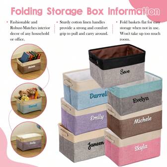 1PC Personalized Custom Storage Box For Boys Girls, Custom Embroidered Name Toy Bin With Handles,Toy Storage Organizer , Collapsible Storage Basket , Rectangular Bin Toys, Clothes, Books