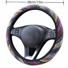 1 pieza Funda para volante bohemia sin forro interior, protector de volante de coche de material de lino, diseño hippie, antideslizante, transpirable, absorbente del sudor, se ajusta a volantes de 14,5-15,2 pulgadas, adecuado para automóviles y SUV del hogar