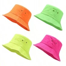 Fluorescent Simple Niche Bucket Hat, Casual Everyday WearMen's Sun Hat Summer Hat, Suitable For Summer Outdoor Activities Such As Hiking And Fishing - Solid Color - View 1