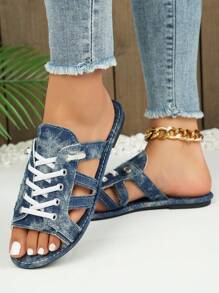 2025 New Casual Comfortable Lace-Up Lightweight Flat Sandals - Navy Blue - View 1
