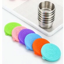 6pcs/1pc 304 Stainless Steel Condiment Dishes, 1.5oz Airtight Sauce Cups With Lids, Leak-Proof Salad Dip Dressing Bowls For Picnics, Kitchen, Christmas Gift,School Supplies