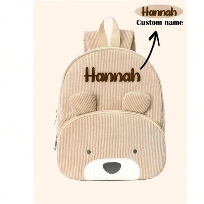 1pc Cute Kids Personalized Corduroy Animal Backpack | Embroidered Name Animal Backpack | Suitable For Preschool, Kindergarten, School Backpack | Back To School Gift | Creative Children's Day Gift | Casual Backpack For Kids Travel, Personalized Set,Multi-Functional,Ornamental,Letter,Stylish,Modern,Colorful,Cute,Adorable,Casual,Custom,Personalised,Unique,Customized,Ideal Gifts For Him,Ideal Gifts For Her,Halloween Edit,Back To School Fashion,Christmas Gift ,Travel Organizer