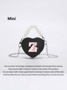 A Mini Stylish, Cute And Elegant Love Mini Bag, A-Z 26 Little Ballet Letter Prints, Faux Pearl Handbag, PU Shoulder Crossbody Bag, Lipstick Coin Purse. You Can Regard It As A Lipstick Coin Purse, Which Can Be Carried On One Shoulder Or Crossbody. Suitable For Use When Going Out To Traveling And Shopping. Christmas, Thanksgiving, Valentine's Day, Friday Gifts. The Best Gift. Romantic. - B9189 Black Bag-023 Deep Pink Ballet - View 8