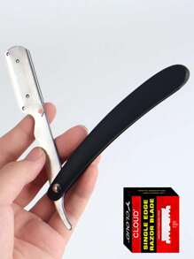 Navaja de afeitar de barbería, navaja de afeitar antigua, afeitadora manual con hoja - Negro - Ver 3