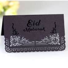 25pcs/Pack Eid Mubarak Ramadan Party Table Cards Gold Lace Cutout Holiday Cards Place Cards Name Cards For Eid Al-Fitr