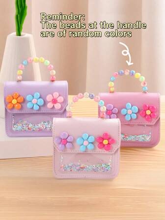 NuFengNBee 1pc Girl's Cute Small Floral Glitter Handbag & Coin Purse