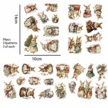 90-102 szt. naklejek o tematyce świątecznej z sukienką Victoria Time Fashion, uroczym królikiem, wzorem rodziny bałwanów, z orzeszkami piniowymi, jagodami, wzorami kwiatowymi, odpowiednie na Boże Narodzenie, tematykę zimową, scrapbooking, dziennik śmieci, naklejki na butelki, wystrój albumu, ozdoby papierowe, wystrój rezerwacji przygód.