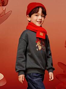 mini bala ملابس علوية كنزة فلانيل دافئة بأكمام طويلة للأولاد والبنات، موديل شتوي دافئ للعام الجديد - رمادي الحديد - مشاهدة 2