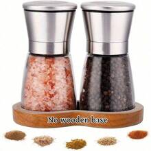 2 件装胡椒研磨器、家用盐研磨器、玻璃香料研磨器、手动胡椒研磨器、香料粉碎器、可重复使用的烧烤露营调味罐、厨房小工具、母亲节礼物、厨房装饰 - 銀色 - 查看 9