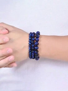 1pc Natural Stone Lapis Lazuli Tiger Eye Stone Bracelet, Power, Protection, Positivity, Balance, Men's Fashion Jewelry For Daily And Special Occasions Perfect Holiday, Everyday Accessory, Friends And Family