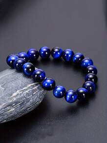 1pc Natural Stone Lapis Lazuli Tiger Eye Stone Bracelet, Power, Protection, Positivity, Balance, Men's Fashion Jewelry For Daily And Special Occasions Perfect Holiday, Everyday Accessory, Friends And Family