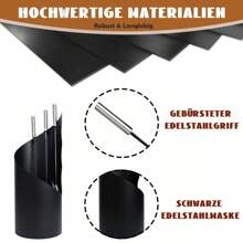 YARDIN Couverts de cheminée en acier inoxydable, 5 pièces - Ensemble de cheminée moderne avec support, balai, pince, tisonnier, pelle à cendres et manches en acier inoxydable - Type B-noir - Voir 5