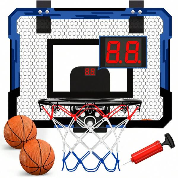 Mini canestro da basket per interni per bambini, struttura da montare sulla porta con tabellone segnapunti e pallone, regalo di giocattolo per bambini e bambine di età 3-12 anni
