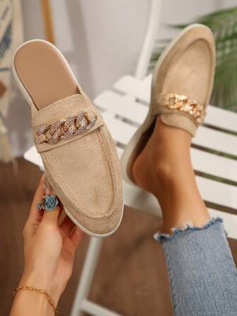 大码女式软底乐福鞋、休闲一脚蹬平底鞋、舒适透气莫卡辛鞋、百搭