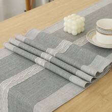 1PC Embroidery Cotton Linen Table Runner Indoor Outdoor Farmhouse Style Coffee Table Runner 90cm With Hand-Tassels For Party Dining Kitchen Decorations - Grey - View 3