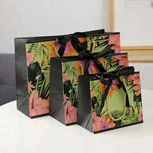 礼品袋 花卉纸袋 带丝带的包装袋 节日礼品 赠礼袋 服装手提袋 - 彩色 - 查看 1