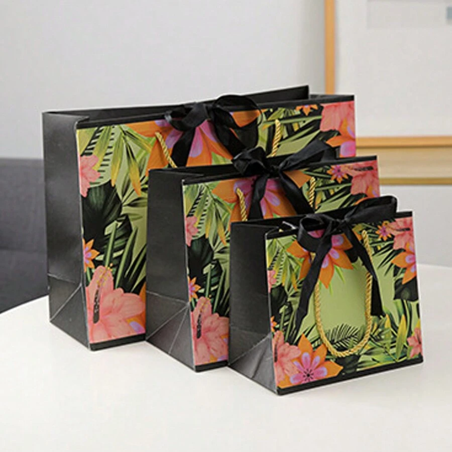 礼品袋 花卉纸袋 带丝带的包装袋 节日礼品 赠礼袋 服装手提袋 - 彩色 - 查看 1