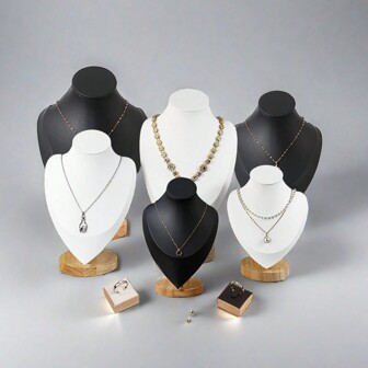 2pcs Elegant Wooden Portrait Necklace Display Stand Pendant Bracelet Jewelry Display Rack Ring Holder Countertop Organizer For Dresser And Window For Women Storage Organizer Travel Essentials Back To School Dormitory Storage