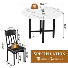 Juego de mesa y sillas para la cocina, compuesto por 5 piezas; juego de mesa de comedor para 4 personas; juego de mesa de comedor con forma redondeada y cuatro sillas, con tablero de madera; juego de mesa de comedor con respaldo, ideal para espacios pequeños, para el comedor o la sala de estar. - Blanco - Ver 6
