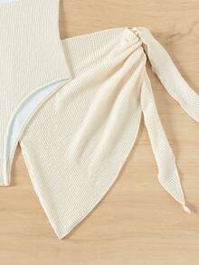 1 件女式纯色纹理镂空露背连体衣和三角形迷你罩衫裙套装，适合夏季海滩度假 - 米色 - 查看 6