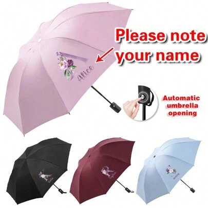 Umbrella compacta automática con nombre personalizado - a prueba de viento, impermeable, resistente a los rayos UV, ligera, portátil, duradera, fácil de transportar, perfecta para hombres y mujeres, actividades al aire libre, viajes y uso diario