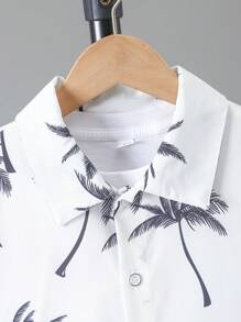 Tween Boy Hawaiian Tropical Print Shirt & Shorts Set, Summer Casual - White - View 3
