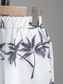 Tween Boy Hawaiian Tropical Print Shirt & Shorts Set, Summer Casual - White - View 6