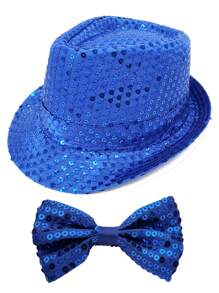 Forever & Moment Ensemble de 2 pièces d'accessoires disco pour femmes des années 1970 : nœud papillon pailleté et brillant, réglable au cou, en couleur unie, et casquette disco étincelante pour le bal des finissants