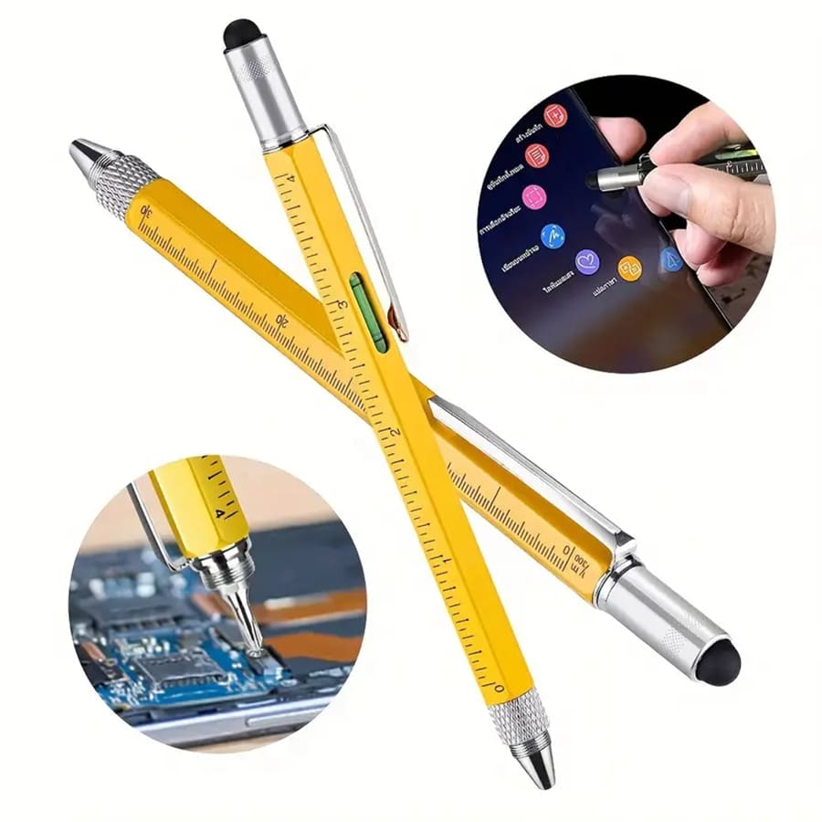 1pc 6 In 1 Multitool Pen Construction Tool, Gift Tool Pen, Multi Tech Pen With Ballpoint Pen, Ruler, Stylus, Level, Screwdriver, Personalized Pen
