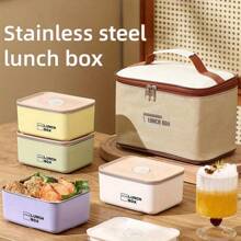 Stainless Steel Lunch Box, Large Capacity Sealed Bento Box, Food Storage Container For Students & Office Workers, Microwave Friendly Rectangular Meal Prep Box,School Supplies