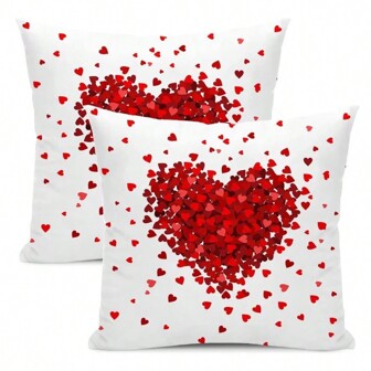 2 fundas de almohada para el Día de San Valentín, decoración de corazón rojo, fundas de almohada, estilo rústico, fundas de cojín para el Día de San Valentín, sofá, regalo de amor, de una sola cara, funda de almohada no incluida