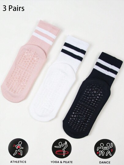 3/5/6 Pairs Random Pilates Non-Slip Socks, Women's Pilates Non-Slip Socks, Pilates Sticky Socks With Grip, Yoga Socks With Grip, Black, White, Pink, Fall