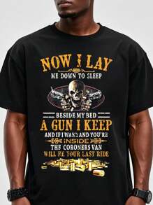 Now I Lay Me Down To Sleep Beside My Bed A Gun I Keep Funny Quote Graphic Print T-Shirt - Casual Shirt, Unisex Shirt, Soft Fabric, Breathable, Comfortable, Short-Sleeved Retro - màu đen - Xem 1