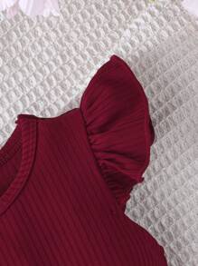 2pcs/Set Baby Girl Butterfly Print Round Neck Cap Sleeve & Solid Ribbed Minimalist Cute Outfits, Spring/Summer