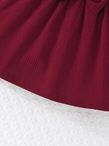 2pcs/Set Baby Girl Butterfly Print Round Neck Cap Sleeve & Solid Ribbed Minimalist Cute Outfits, Spring/Summer