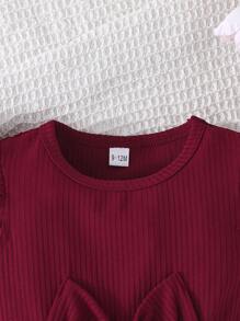 2pcs/Set Baby Girl Butterfly Print Round Neck Cap Sleeve & Solid Ribbed Minimalist Cute Outfits, Spring/Summer