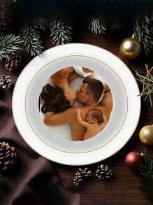 1pc Customizable Photo Portrait Ceramic Plate, Suitable For Home, Restaurant, Party, Ball, Father's Day Gift, Mother's Day Gift, Gift For Friends, Boyfriend/Girlfriend, Family, Teachers, Coworkers, Can Be Used To Serve Cakes, Desserts, Cookies And Pasta Gifts Birthday Graduation