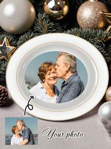 1pc Customizable Photo Portrait Ceramic Plate, Suitable For Home, Restaurant, Party, Ball, Father's Day Gift, Mother's Day Gift, Gift For Friends, Boyfriend/Girlfriend, Family, Teachers, Coworkers, Can Be Used To Serve Cakes, Desserts, Cookies And Pasta Gifts Birthday Graduation