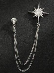 1 件韩国时尚西装胸针，时尚法式衬衫领针，链式领夹流苏星星流星符号胸针，适合女士外套