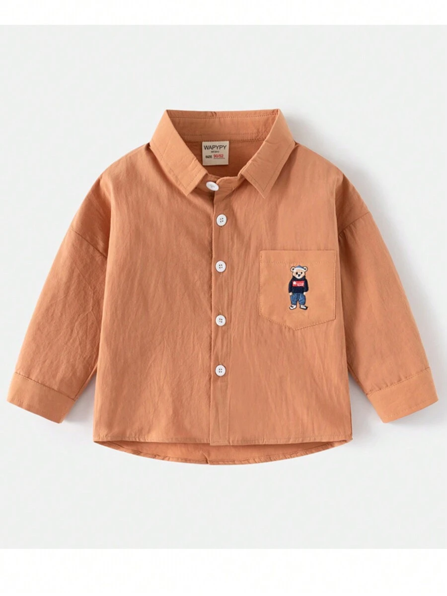 男童春秋刺绣小熊纽扣衬衫