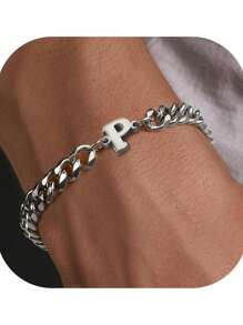 1 件男式不锈钢链首字母可调节手链，百搭时尚