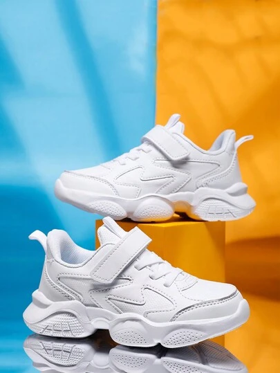 男童春季软底白色运动鞋，轻便休闲运动鞋，适合学校活动，幼儿/小孩