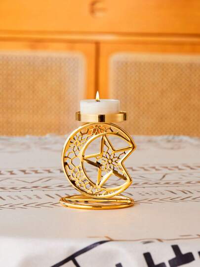 1pc Rama Candle Holder, European Style Metal Candle Holder Wedding Decoration, Suitable For Candlelight Dinners, Rama Gatherings, Parties, Home Decor, Stars, Moon, Lanterns