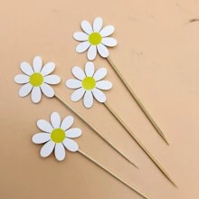 20pcs Daisy Cake Topper White Daisy Flower Cupcake Toppers Cake Dessert Wedding Birthday Party Decoration Supplies - White - View 8