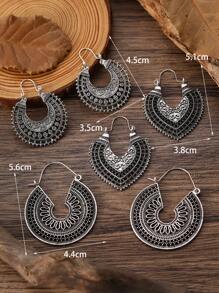 Bộ 3 đôi hoa tai hình học rỗng Boho phương Tây cổ điển, phù hợp cho phụ nữ đeo hàng ngày - Màu Bạc Cổ - Xem 6