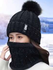 2pcs Winter Knitted Hat & Scarf Set, Versatile Cute Set, Thermal Lined, Warm Protection, Suitable For Cycling - Multicolor - View 5