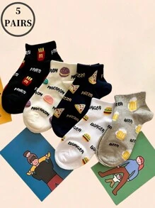 5 Pairs Women Short Socks, Low Cut, Breathable, Thin For Spring/Summer, Cute Cartoon Socks For Girls