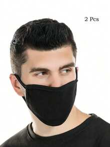 2pcs Black Fashion Face Mask, Unisex Comfortable Breathable Dust-Proof Anti-Cold Anti-Haze Mask, Suitable For Riding, Washable, Adult Mask For Hip Hop Style - Black - View 9