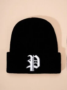 1 件哥特式刺绣 26 个英文字母儿童针织帽，男孩/女孩户外保暖休闲无檐小便帽，适合日常穿着，冬季服装 - 黑色 - 查看 23